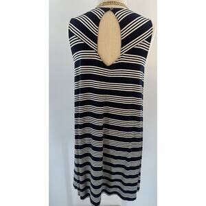 Loft Women’s Size Med Dress Navy White Strapped Sleeveless Midi Summer